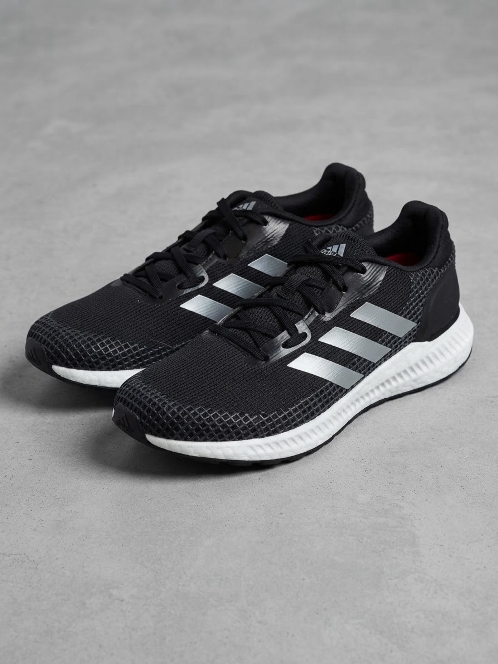 adidas Black Running Sneakers with Silver Stripes